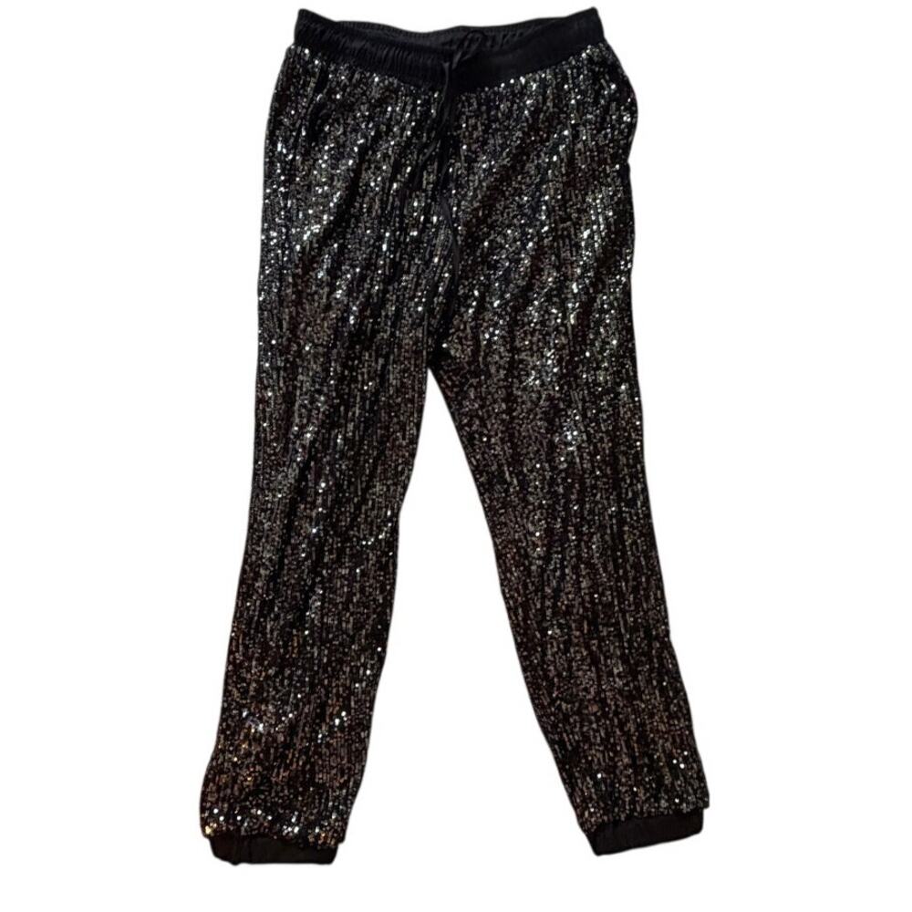 Style Rack Black Sequin Jogger Pants M Sparkly Party Pull-On